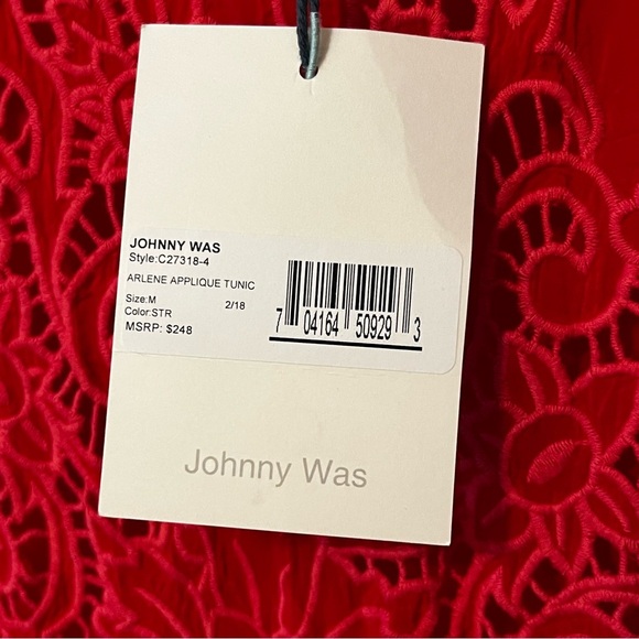 NWT Johnny Was Arlene appliqué Red Lace Tunic top with scoop neck 3/4 sleeves - Picture 13 of 16